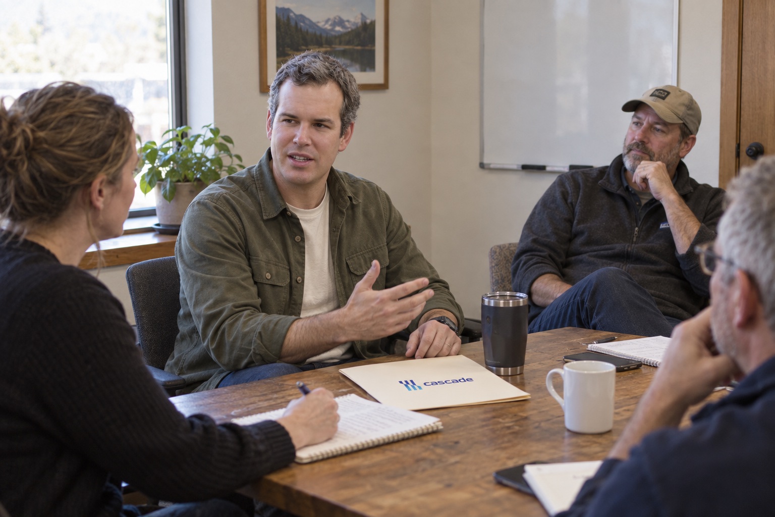 Clint facilitating a small-group leadership conversation